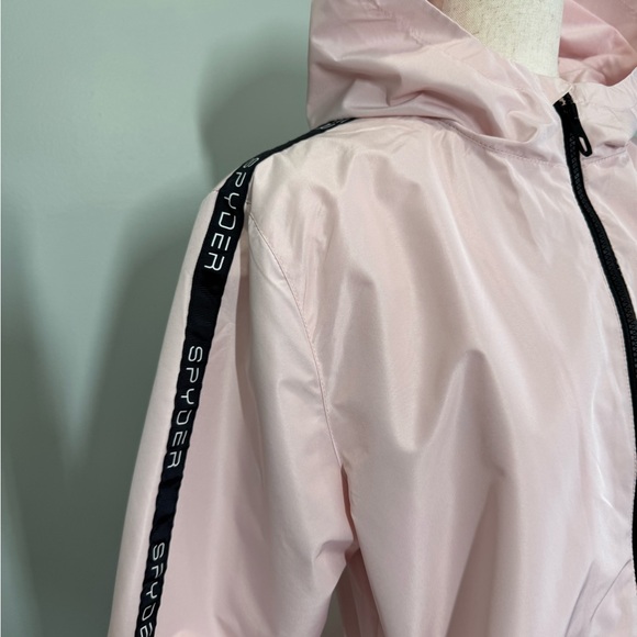 Spyder Light Pink Hooded Jacket w Black logo. rain/windbreaker sz XL - Picture 3 of 11